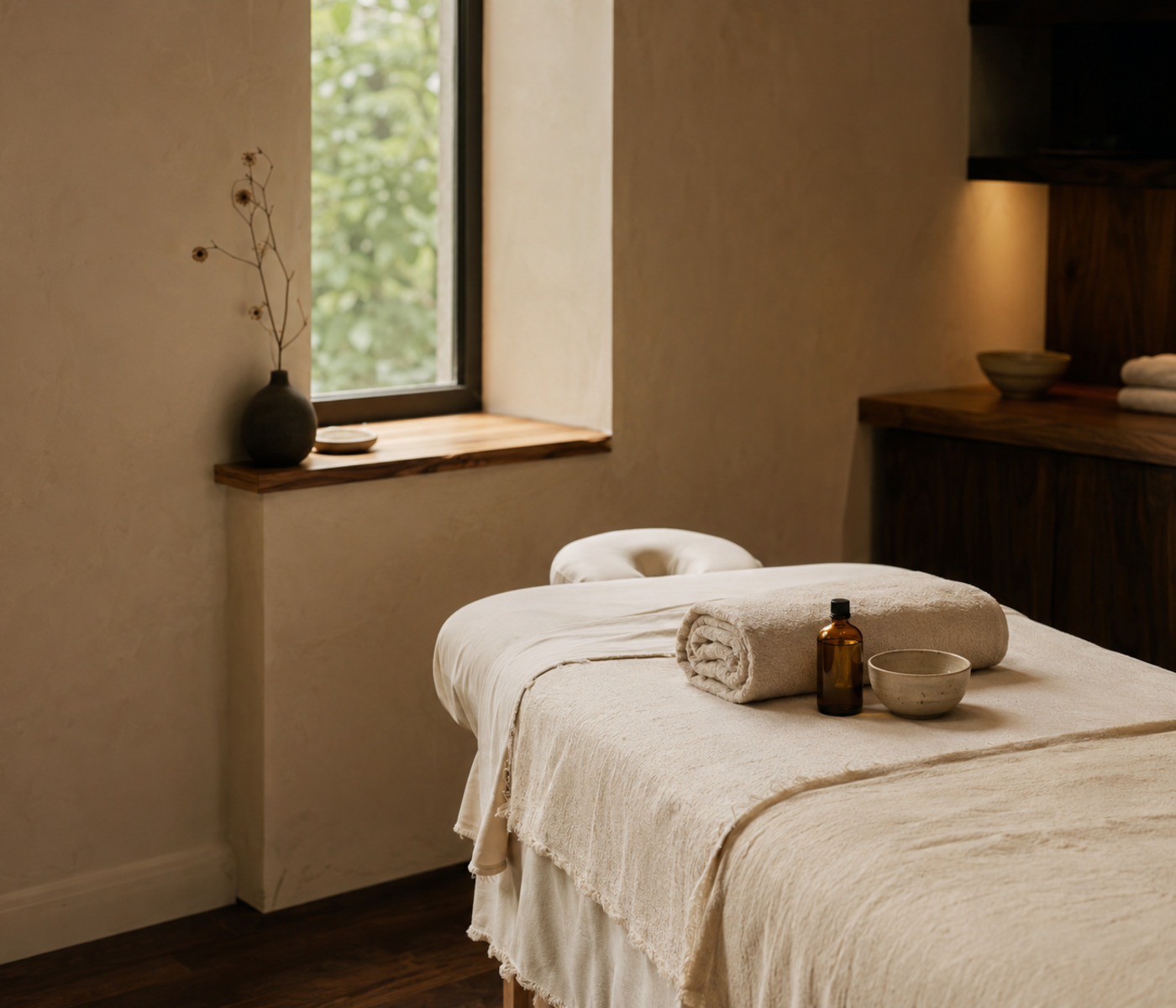 An illustrative massage treatment room